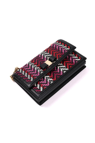 Ferragamo Ginny Multi Pink and Red Plaited Calf Leather Shoulder bag