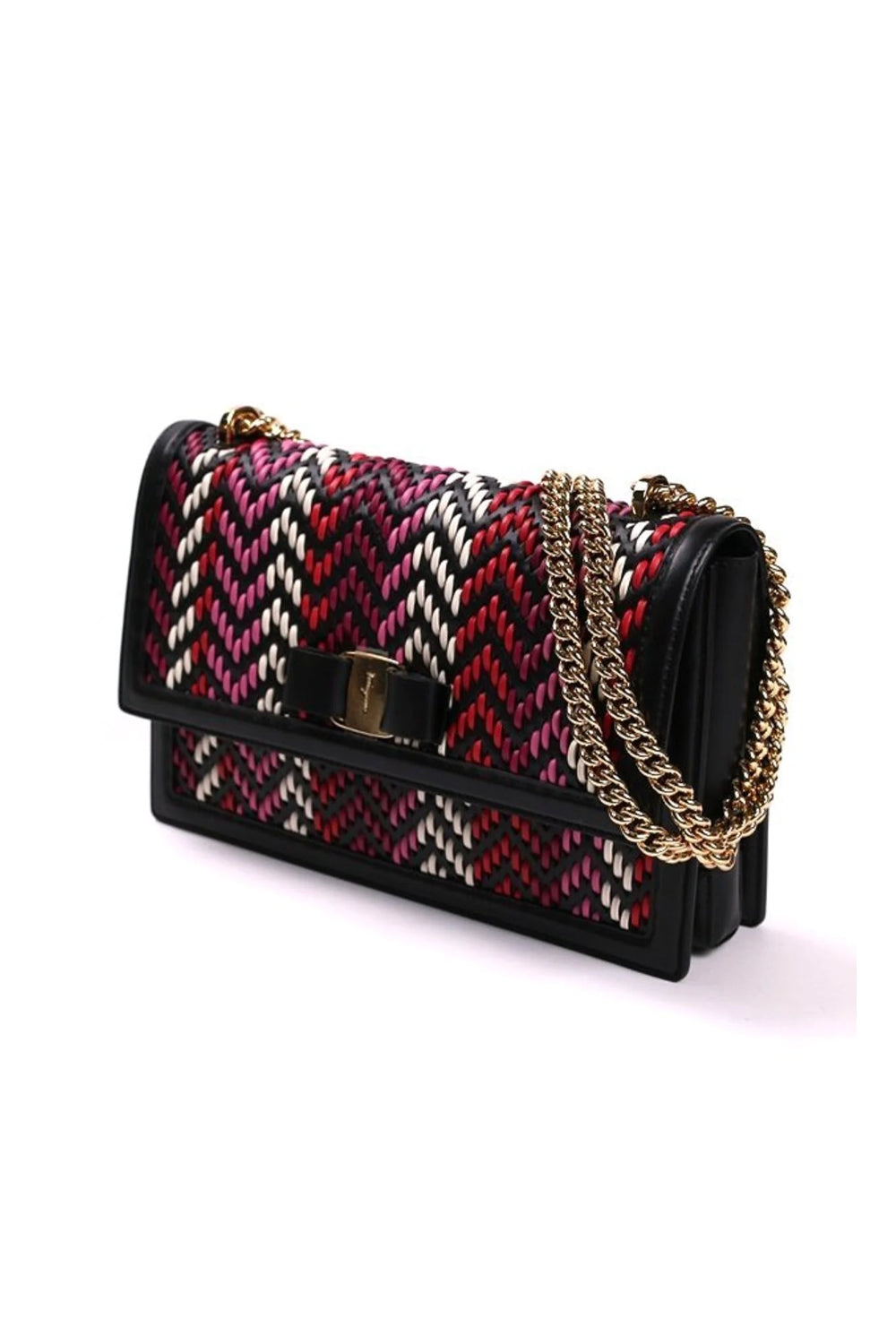 Ferragamo Ginny Multi Pink and Red Plaited Calf Leather Shoulder bag
