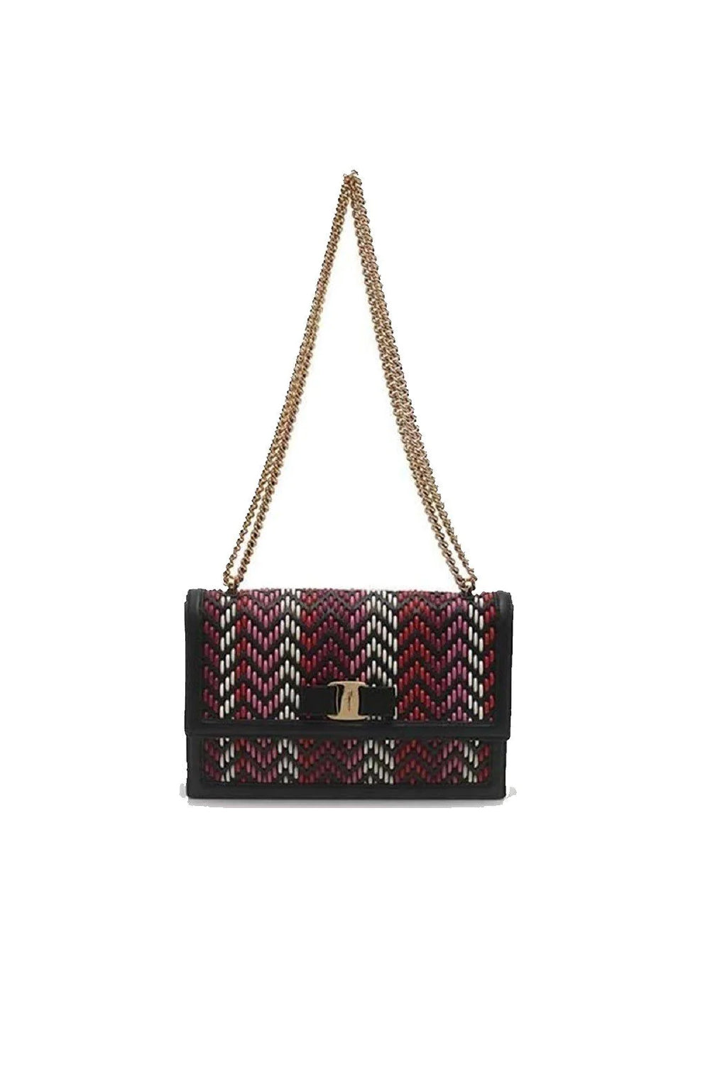 Ferragamo Ginny Multi Pink and Red Plaited Calf Leather Shoulder bag