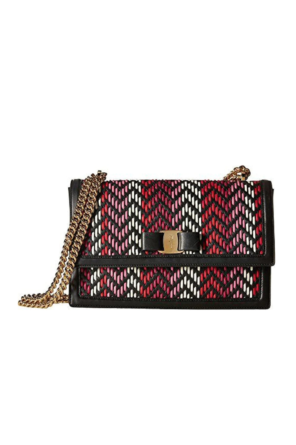 Ferragamo Ginny Multi Pink and Red Plaited Calf Leather Shoulder bag