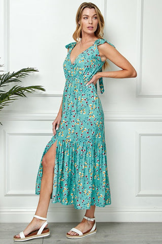 Floral Print Tie Back Maxi Dress 