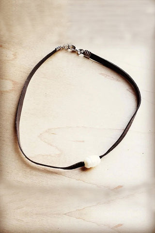 Floating Pearl on Brown Leather Choker Necklace