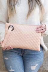 Quilted Wristlet Clutch Purse Wallet Genuine Leather - Black