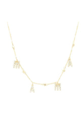Gold Mama Rhinestone Dangle Necklace