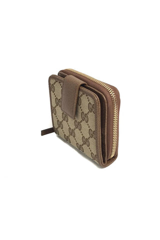 Gucci GG Canvas Brown Leather Trim Wallet