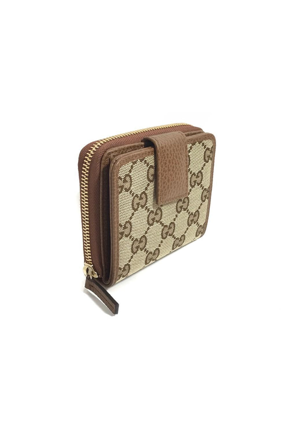 Gucci GG Canvas Brown Leather Trim Wallet