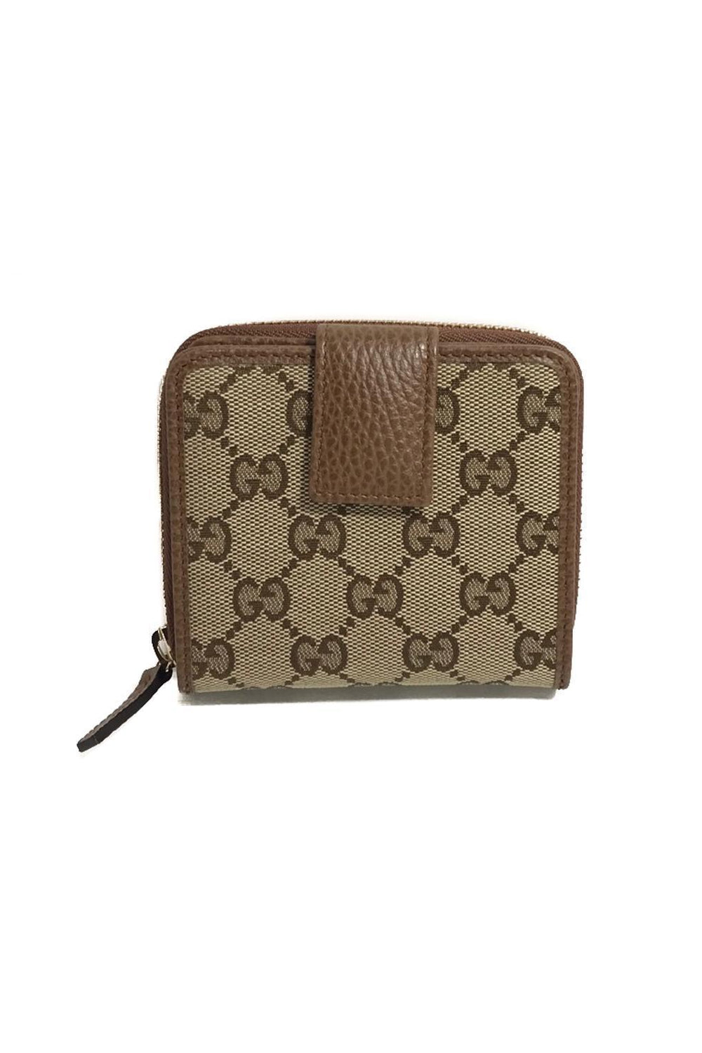 Gucci GG Canvas Brown Leather Trim Wallet