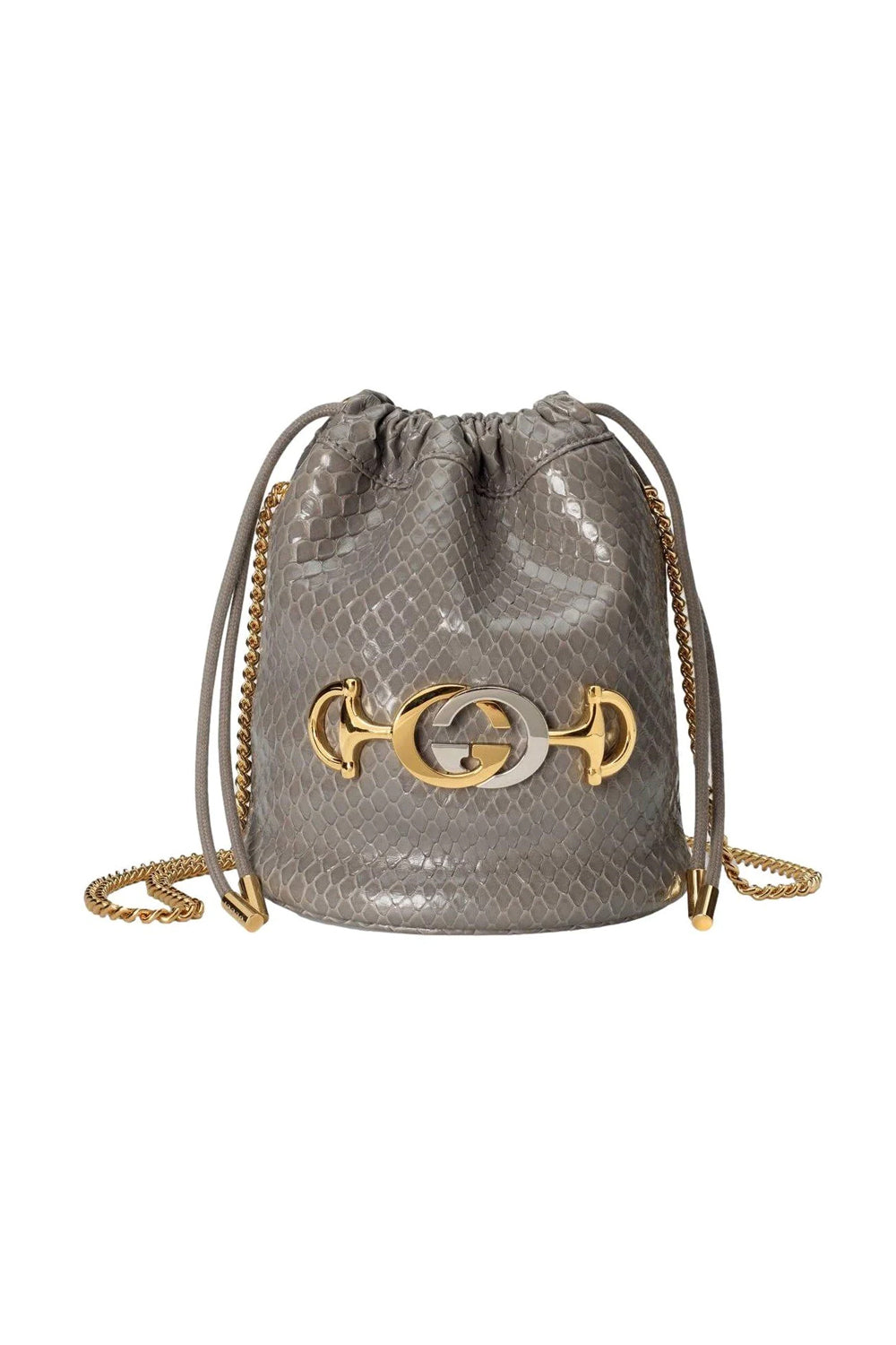 Gucci Snakeskin Drawstring Crossbody Bucket Bag
