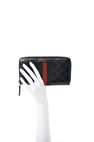 Gucci Leather Guccissima Web Stripe Long Zip Wallet