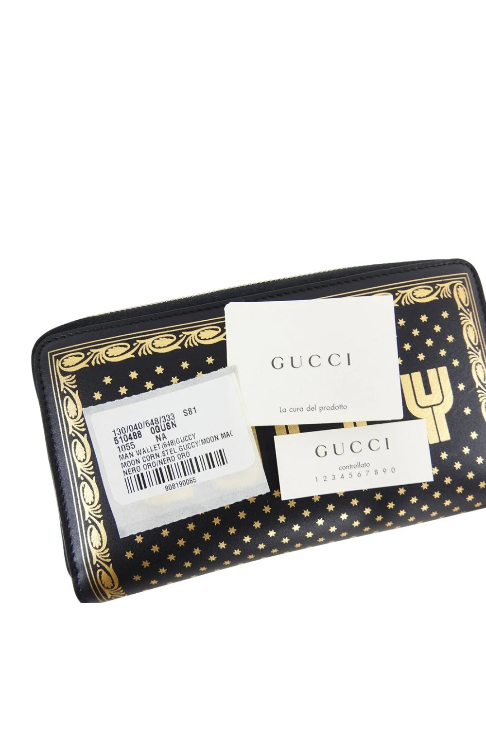 Gucci Zip Around Wallet with Gold Stars - Black