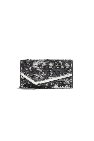 Jimmy Choo Emmie Black Silver Double Faced Sequins Handbag