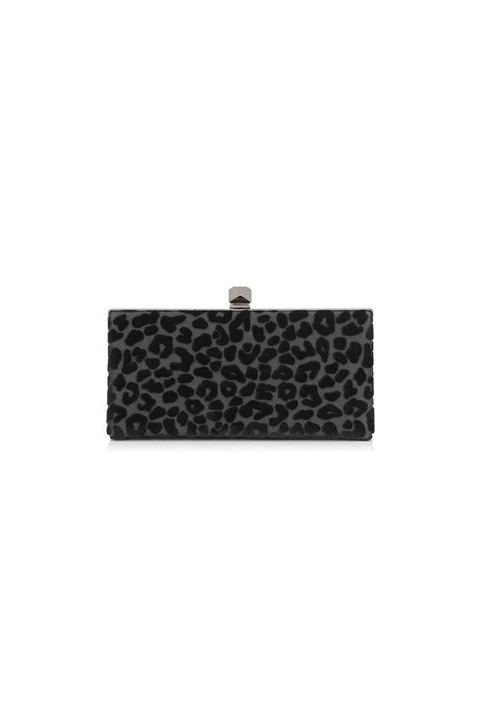 Jimmy Choo Celeste Black Devore Velvet Leopard Clutch Bag