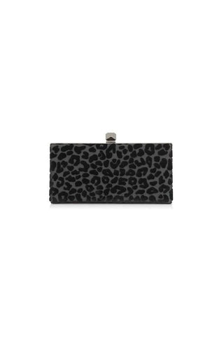 Jimmy Choo Celeste Black Devore Velvet Leopard Clutch Bag