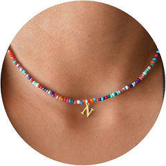 Colorful Beaded Initial Necklace Cute Personalized Jewelry Gift for Girls Women