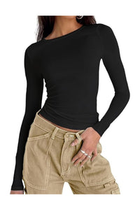 Trendy Women's Casual Slim Fit Crop Crew Neck Top