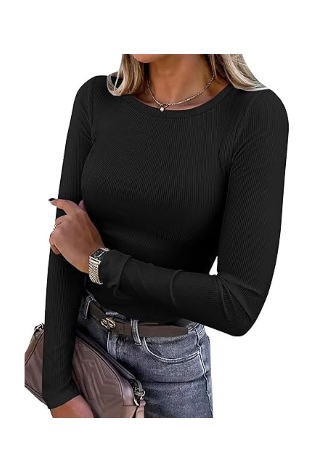 Trendy Women's Long Sleeve Ribbed Slim Fit Tee