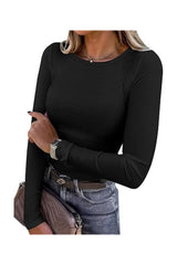 Trendy Women's Long Sleeve Ribbed Slim Fit Tee