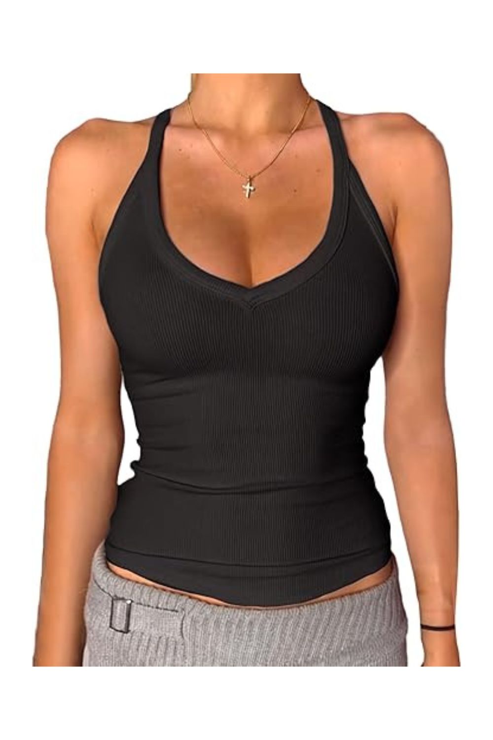 Trendy  Women's V-Neck Ribbed Racerback Workout Tank