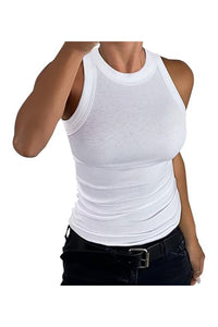 Trendy Women's Sleeveless Racerback High Neck Ribbed Tank