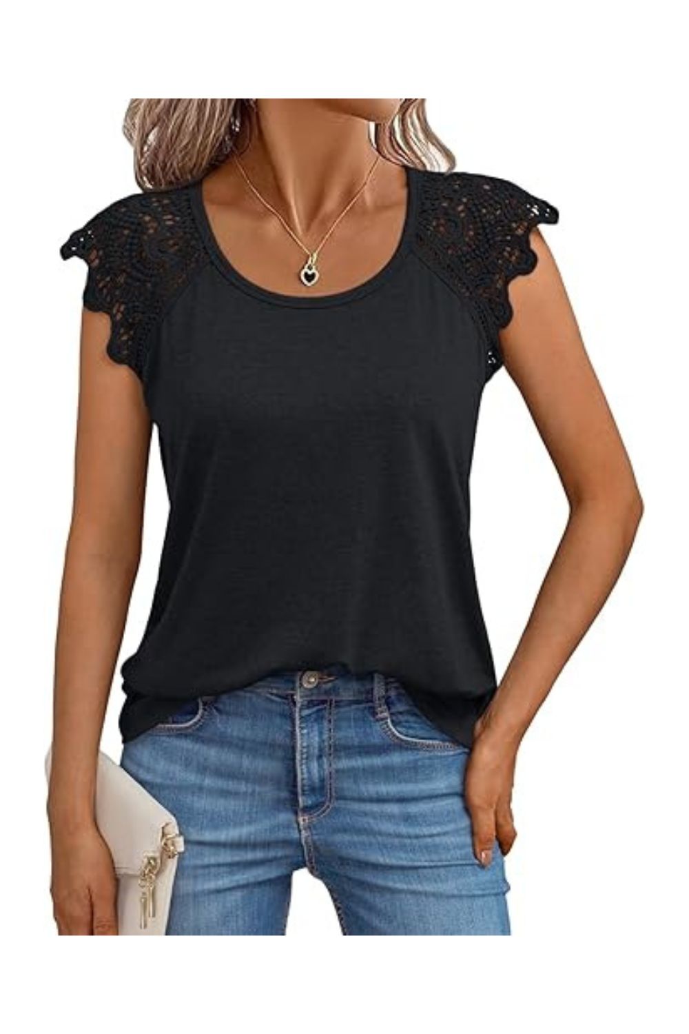 Trendy Women's Lace Cap Sleeve Casual Summer Tee