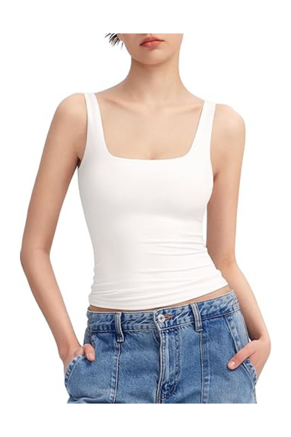 Trendy Women's Square Neck Sleeveless Double-Lined Tank