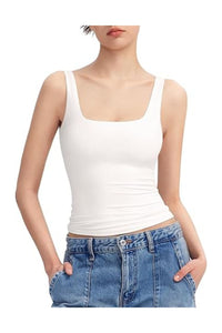 Trendy Women's Square Neck Sleeveless Double-Lined Tank