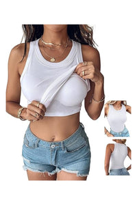 Trendy Women Built-in Bra Racerback Ribbed Tank Top