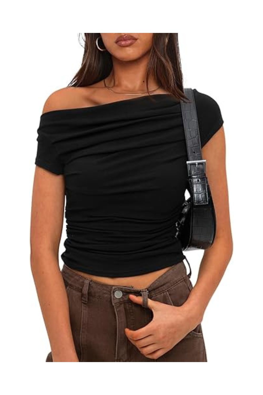 Trendy Women's Off-Shoulder Cap Sleeve Y2K Slim Top