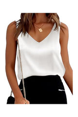 Trendy Women's Silk Satin V-Neck Sleeveless Cami Tank