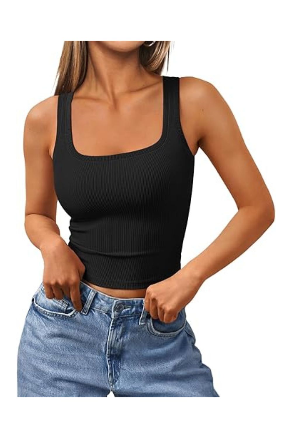 Trendy  Women's Square Neck Ribbed Cropped Tank