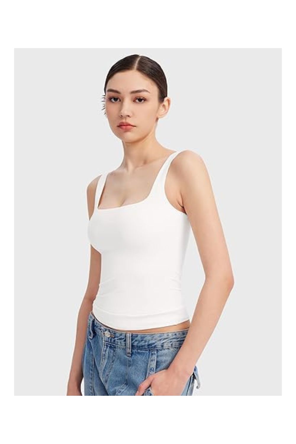 Trendy Women's Square Neck Sleeveless Double-Lined Tank