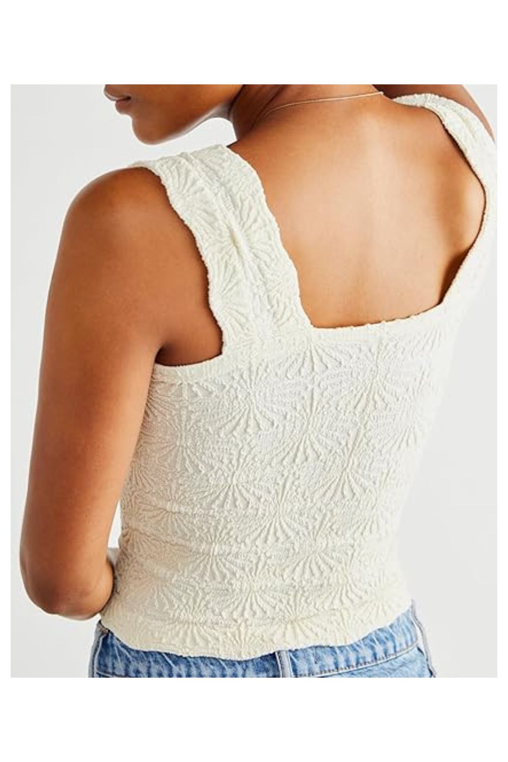 Women's Square Neck Wide Strap Lettuce Trim Tank
