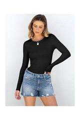 Trendy Women's Long Sleeve Ribbed Slim Fit Tee