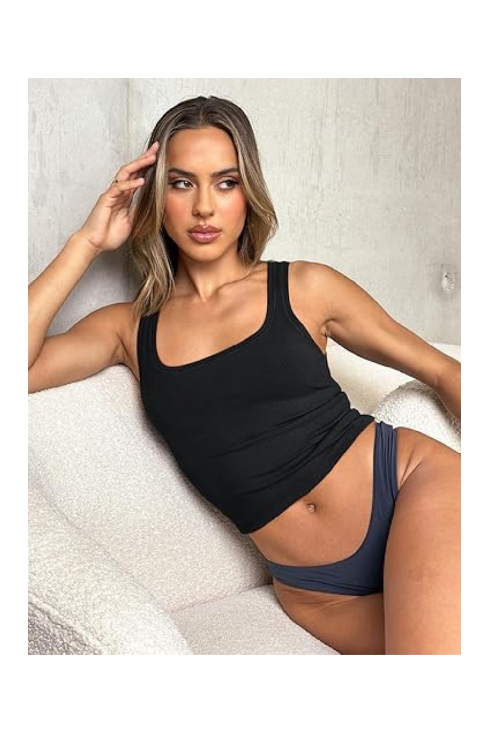 Trendy  Women's Square Neck Ribbed Cropped Tank