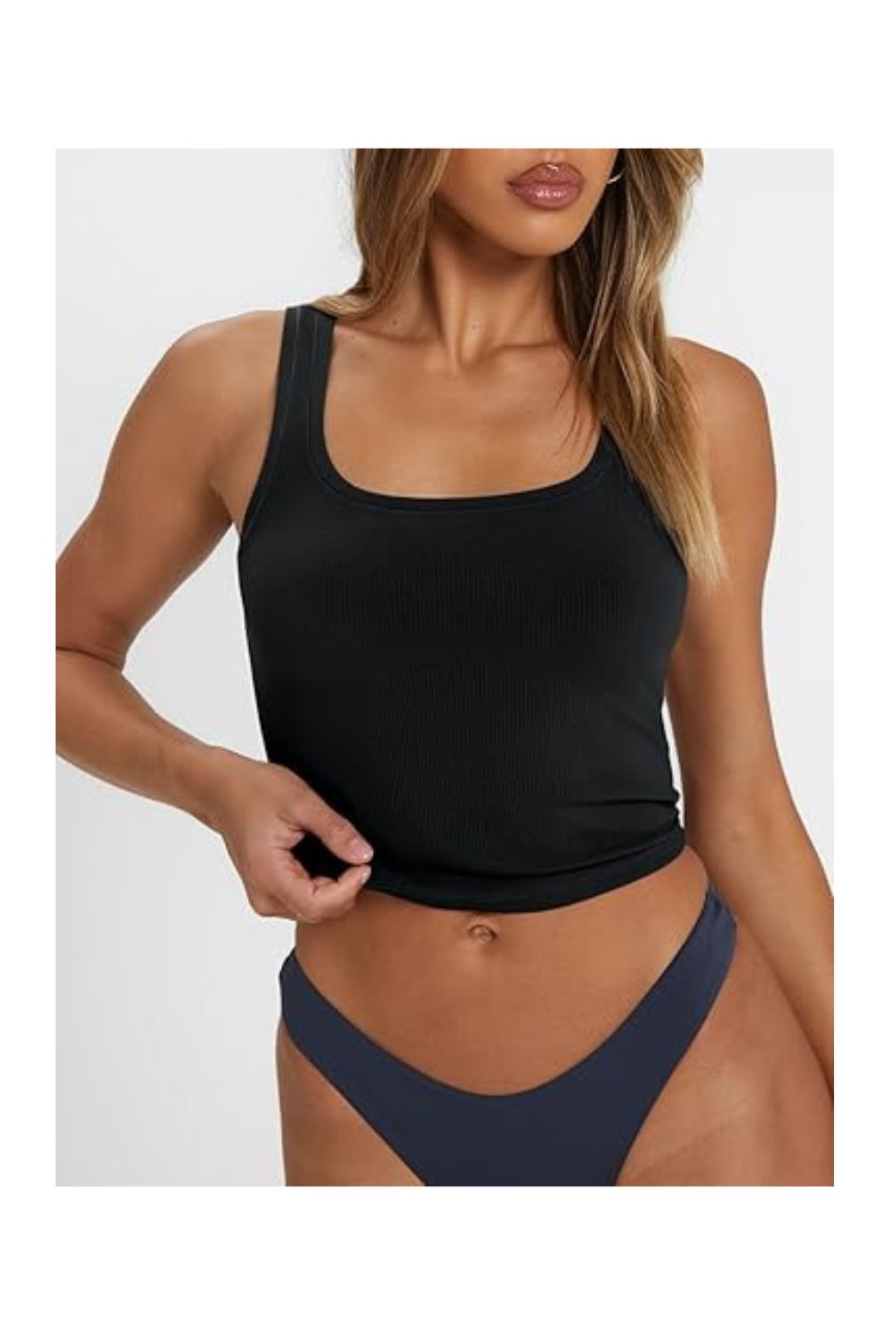 Trendy  Women's Square Neck Ribbed Cropped Tank