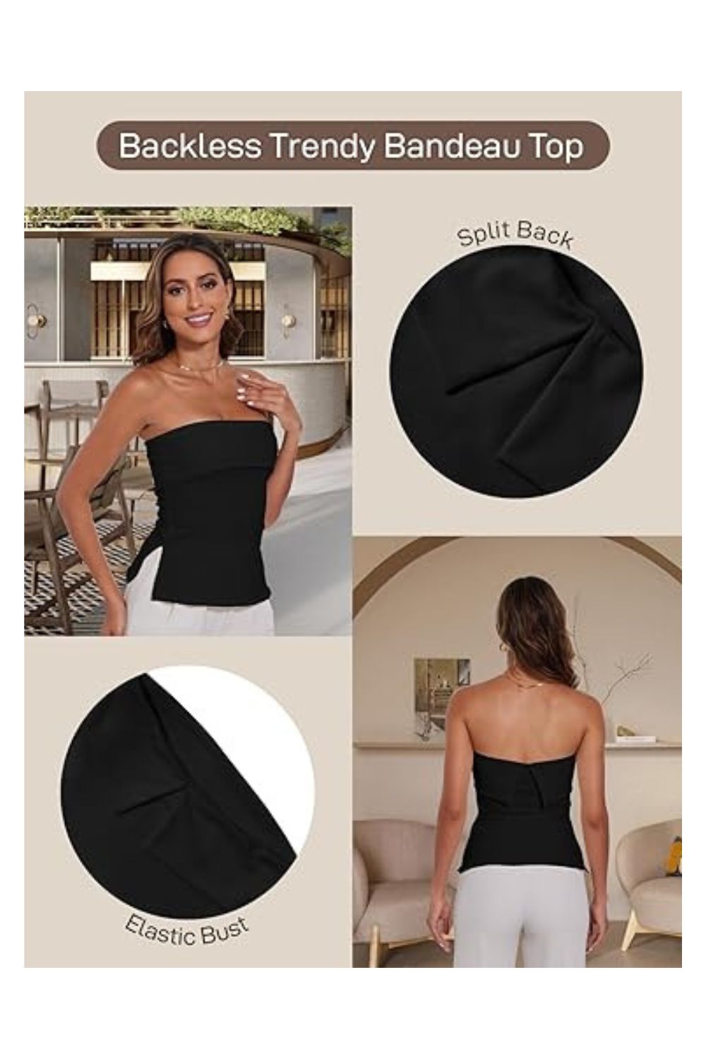 Women's Strapless Backless Off-Shoulder Side Split Top
