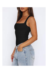 Trendy Women's Sleeveless Square Neck Double-Lined Bodysuit Tank