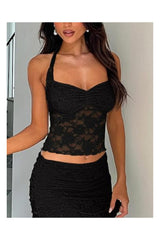 Trendy Women's Lace Halter Y2K Sexy Crop Top