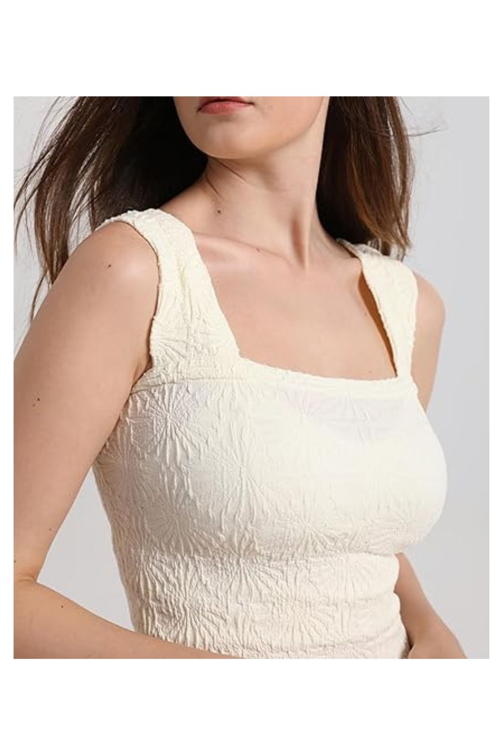 Women's Square Neck Wide Strap Lettuce Trim Tank