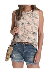Trendy Women's Eyelet Loose Fit Crew Neck Tank