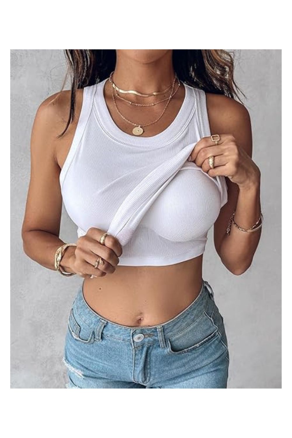 Trendy Women Built-in Bra Racerback Ribbed Tank Top