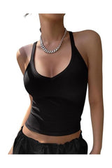 Trendy Women's V-Neck Racerback Sleeveless Ribbed Workout Tank
