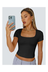 Trendy Women's Double-Lined Crop Top Y2K Beach Fashion