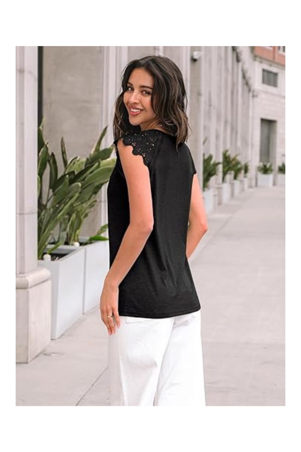 Trendy Women's Lace Cap Sleeve Casual Summer Tee