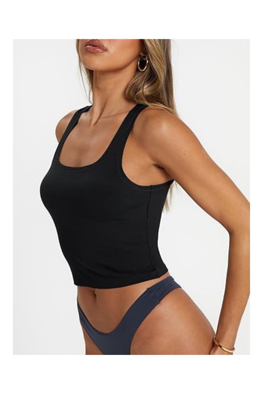 Trendy  Women's Square Neck Ribbed Cropped Tank