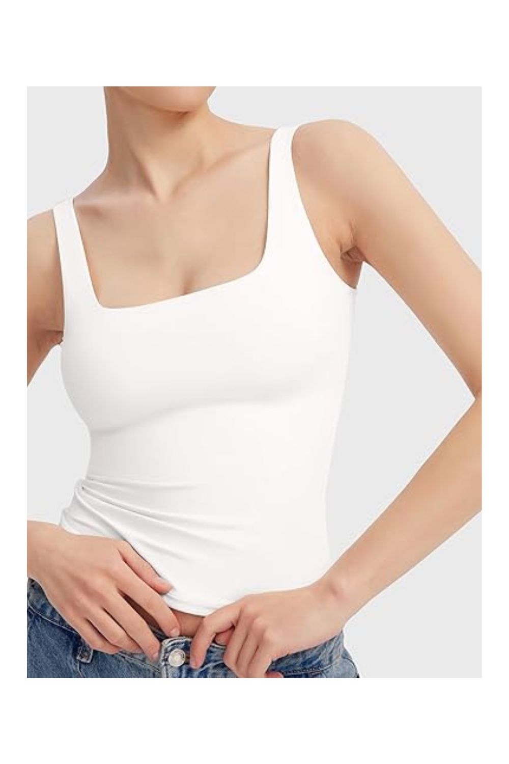 Trendy Women's Square Neck Sleeveless Double-Lined Tank