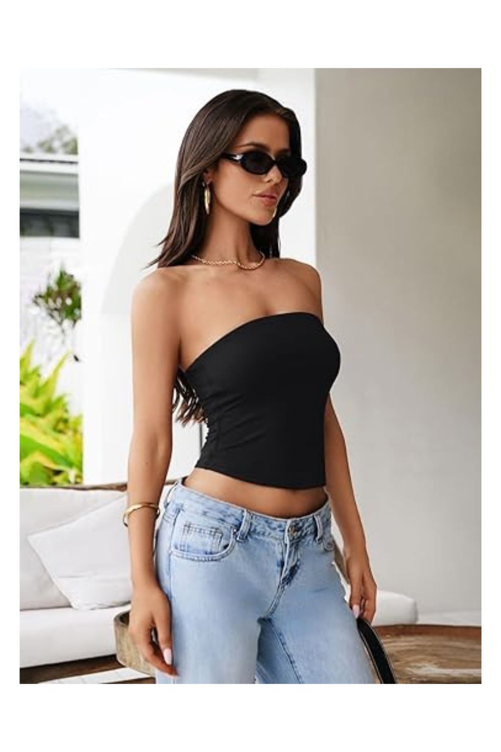 Trendy Women's Y2K Strapless Backless Double-Lined Crop Top