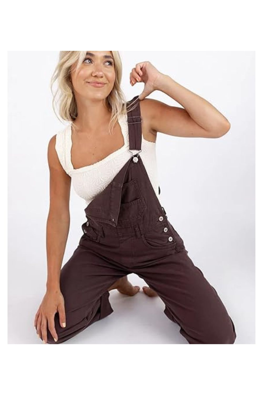 Women's Square Neck Wide Strap Lettuce Trim Tank