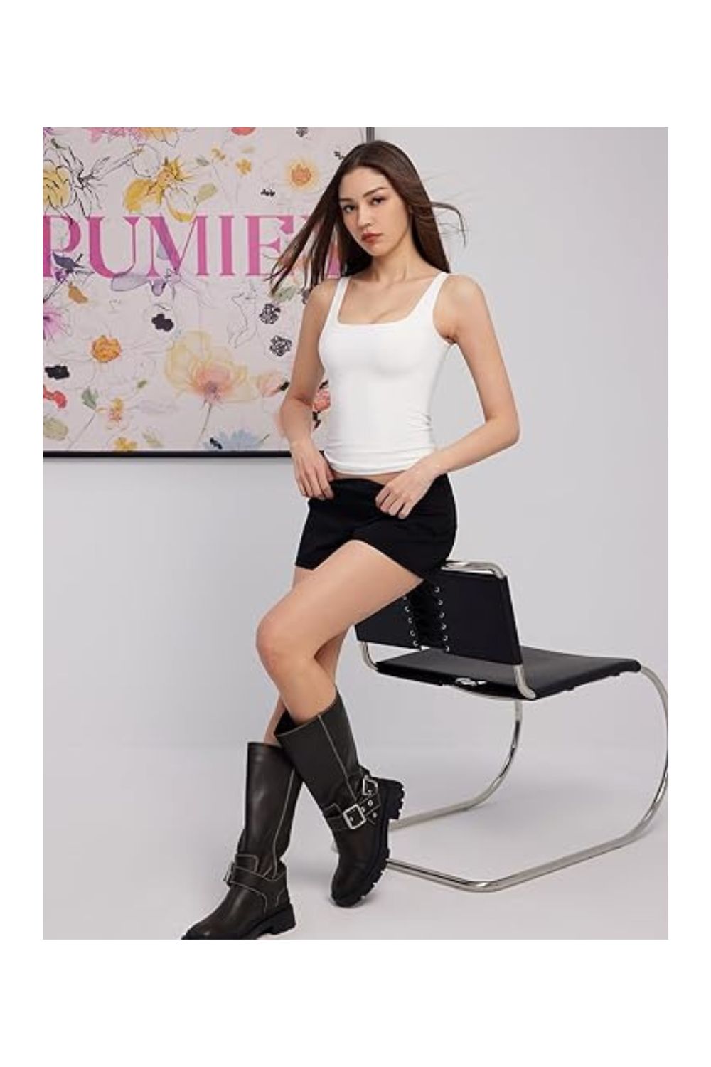 Trendy Women's Square Neck Sleeveless Double-Lined Tank