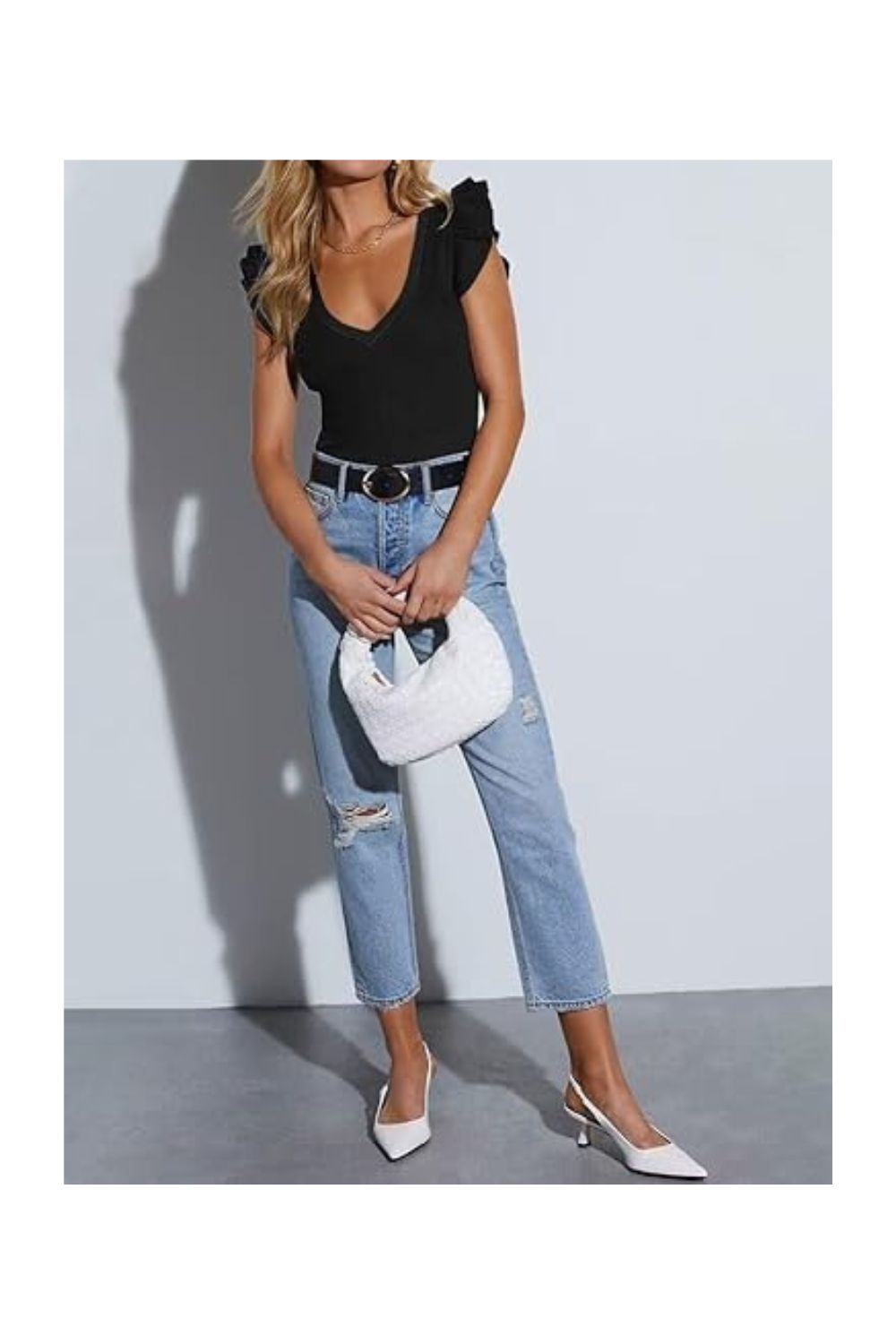 Trendy Women's Sleeveless V-Neck Ruffle Ribbed Tank Top